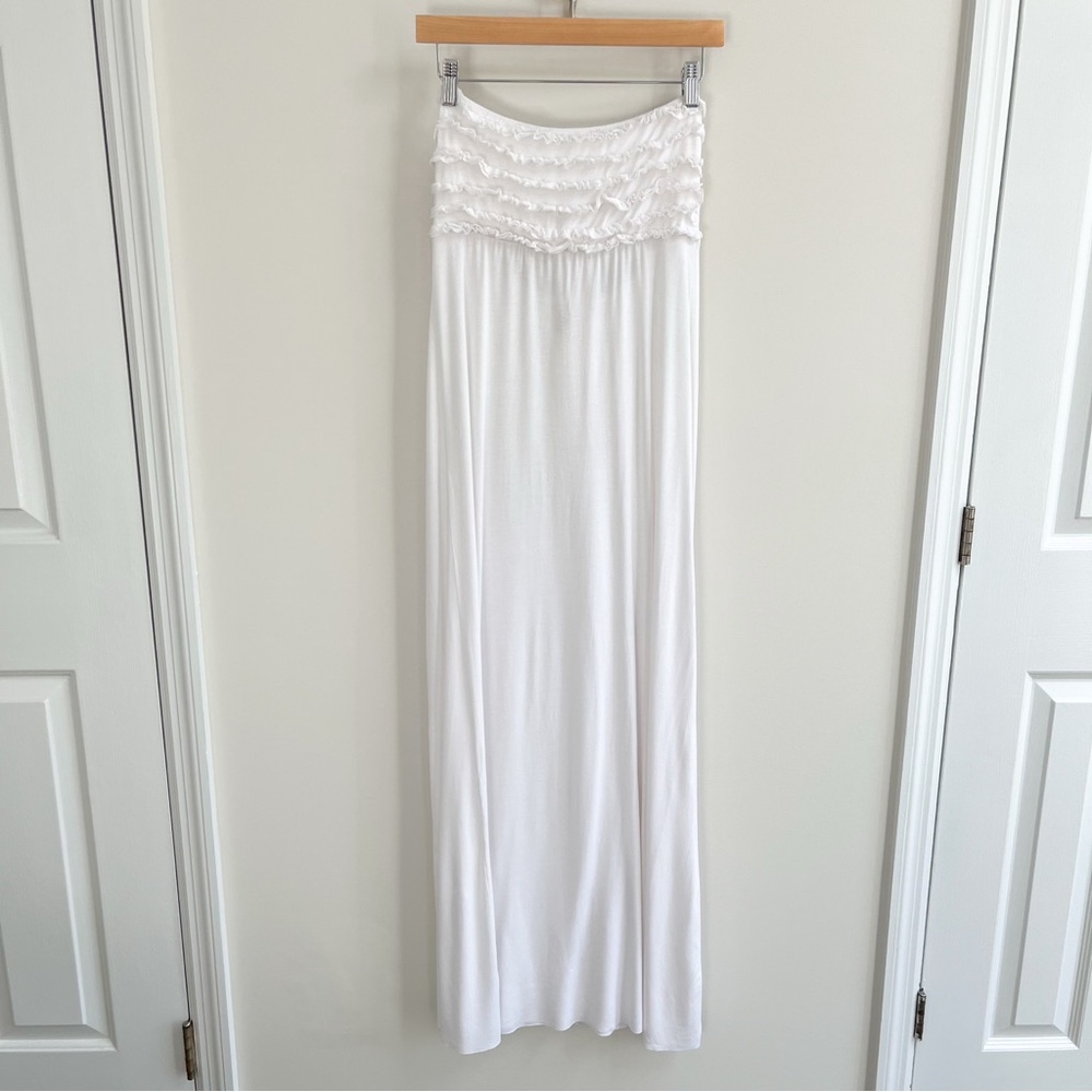 Elan Y2K White Ruffle Strapless Beach Swim Coverup Maxi Dress Medium